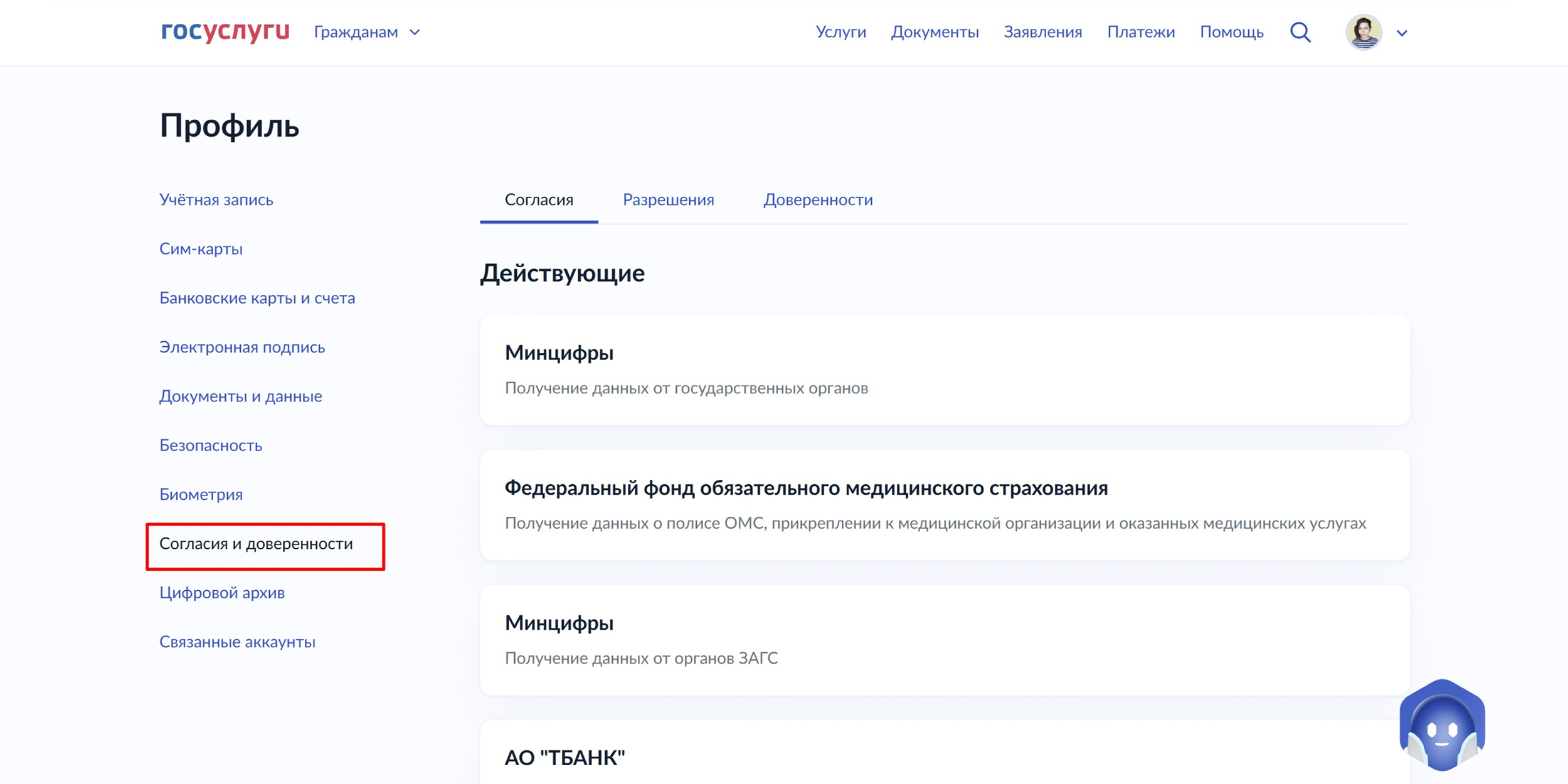 Список разрешений для доступа к «Госуслугам»