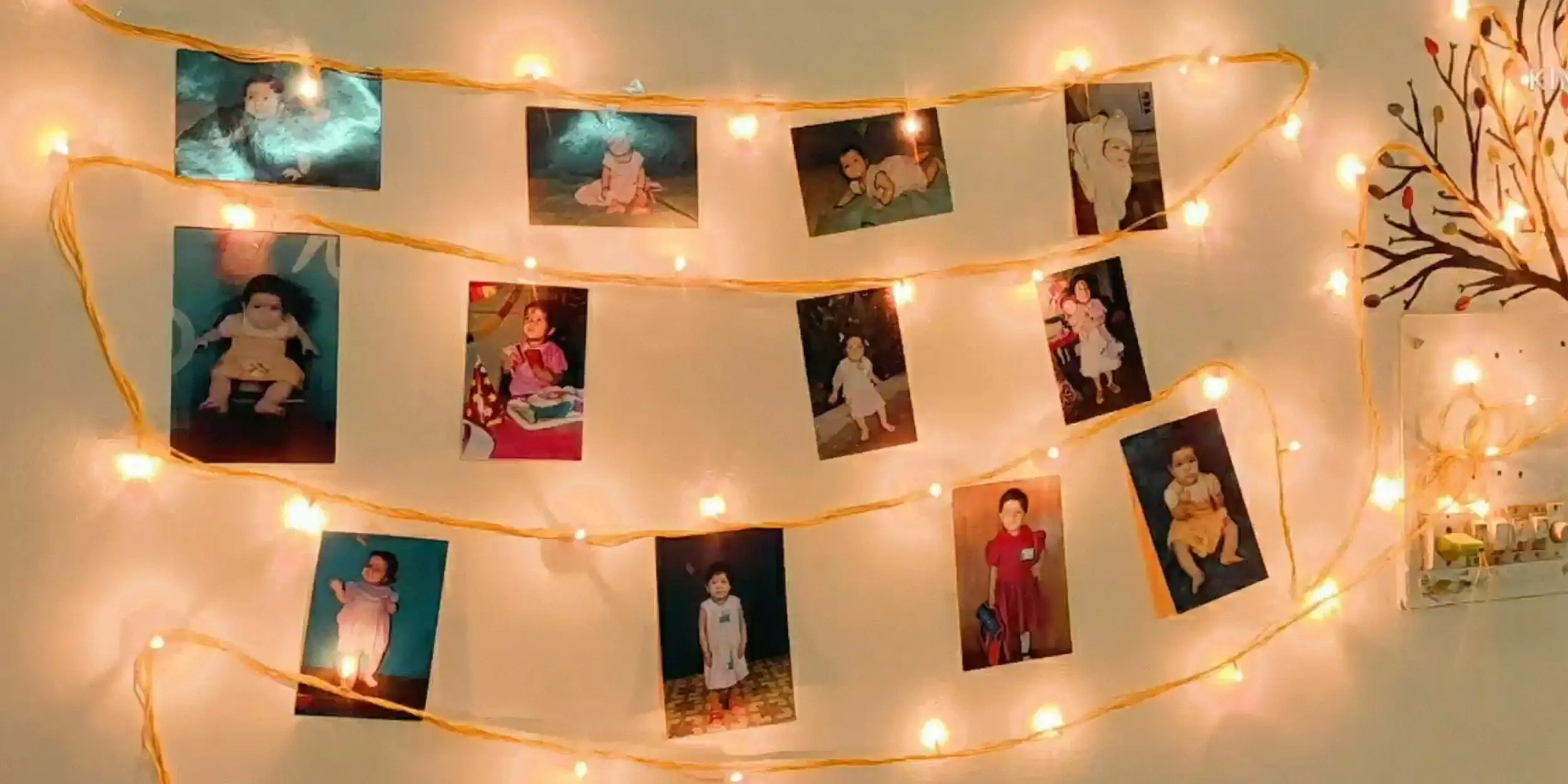 Гирлянда с фотографиями на стене